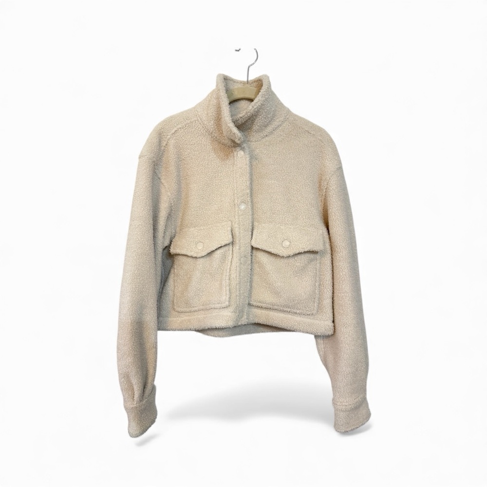 Abercrombie & Fitch Women’s SM Sherpa Fleece Crop Jacket Cream Vegan Suede Y2K